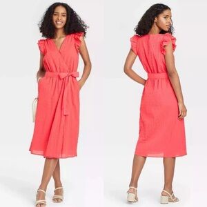 NWT A New Day Target Women's Ruffle Sleeveless Faux Wrap Dress Mango Sz XL